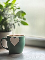 Poster - cup of coffee on a wooden table