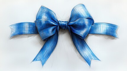 Wall Mural - A hand-drawn illustration of a blue ribbon tied in a bow.