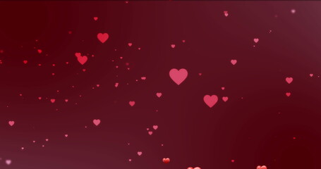 Wall Mural - image of red hearts icons floating on red background