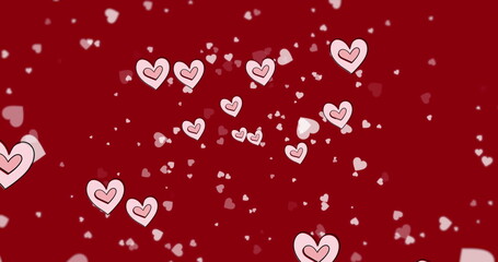 Wall Mural - image of red hearts icons floating on red background