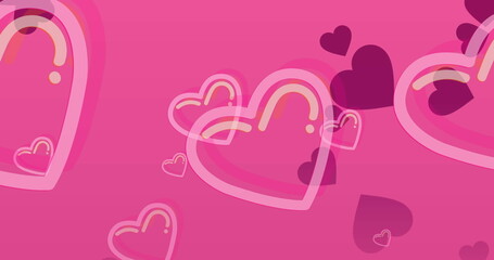 Wall Mural - image of pink hearts icons floating on pink background