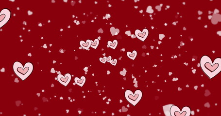 Wall Mural - image of red hearts icons floating on red background