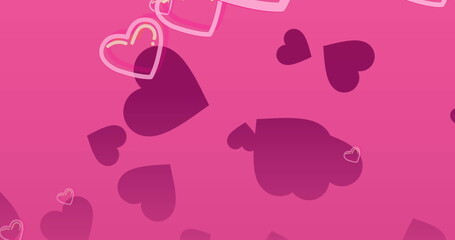 Wall Mural - image of pink hearts icons floating on pink background