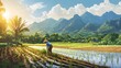 © Gendar SINURO - A farmer is planting rice in the field, with a beautiful view of the mountains