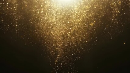 Poster - Golden glitter particles glowing and falling in radiant light effect.