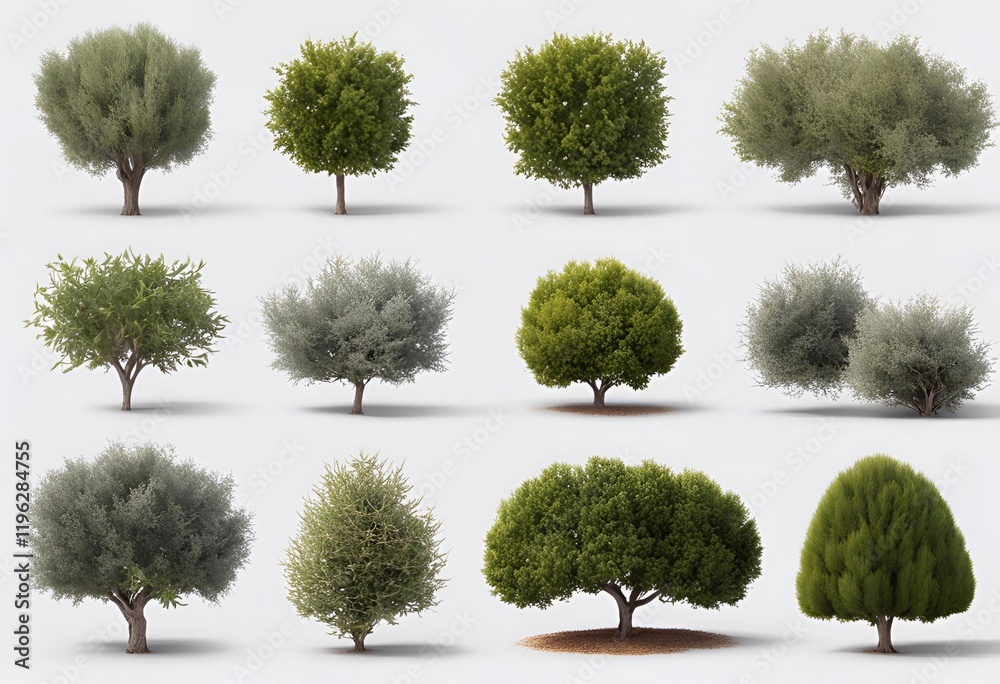 Olive Tree Collection: A set of twelve 3D rendered olive trees ...