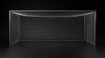 Abstract Futuristic Soccer Goal Net with Glowing Lines and Dark Background