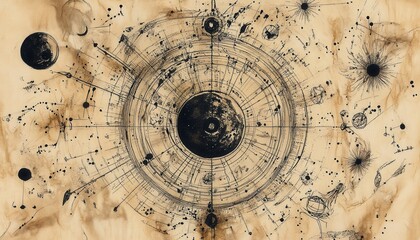 cosmic mandala: an abstract celestial design on aged paper