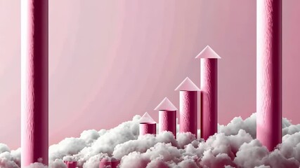 Poster - Abstract pink clouds with rising pillars representing growth and success concept