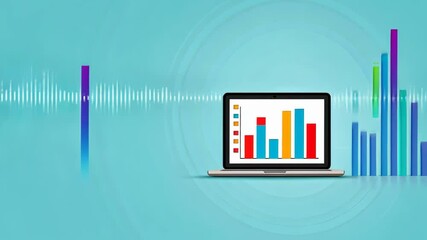 Poster - Colorful bar graph on a laptop screen against a blue background for business analysis