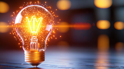 Aufkleber - glowing lightbulb made of digital particles emits warm, vibrant glow, symbolizing innovation and creativity. This captivating image showcases fusion of technology and imagination