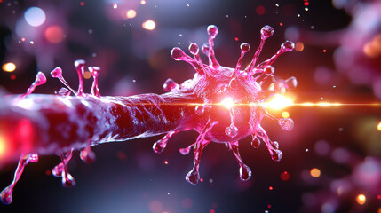 Fototapete - detailed illustration of virus structure, showcasing its intricate design and vibrant colors. This highlights complexity of microscopic life forms in visually striking manner