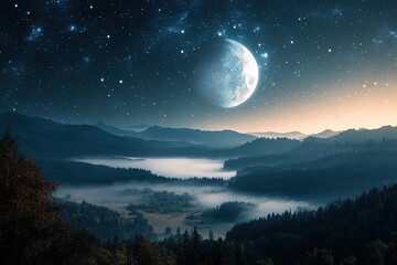 Majestic Moonlit Night: Celestial Wonders, Starry Sky, Galactic Beauty, Night Sky Background dark   