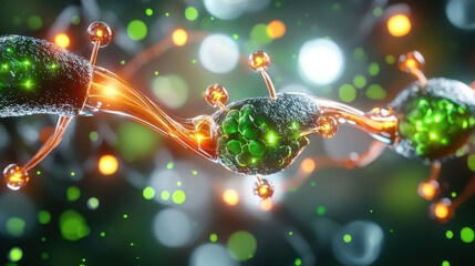 Aufkleber - conceptual visualization of nanotechnology in biotechnology, showcasing intricate structures with glowing elements and vibrant colors. This captures essence of advanced scientific innovation