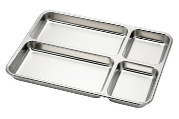 Wall Mural - Stainless steel food tray with four sections isolated with transparent background