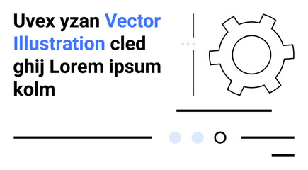 Gear symbol, abstract lines, circles with text elements. Ideal for technology, innovation, engineering, digital solutions, minimalistic design, modern aesthetics, and web development. Landing page