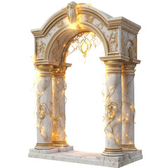 Poster - A digitally rendered image of an ornate marble archway, adorned with gold accents, lights, and vines, creating a luxurious and magical ambiance.