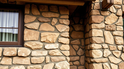 Wall Mural - Rustic Stone Wall Architecture: A Detailed Look at the Textured Facade of a Building