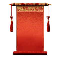Poster - A decorative red scroll with gold detailing and tassels hangs against a black background, suggesting a cultural or celebratory theme.