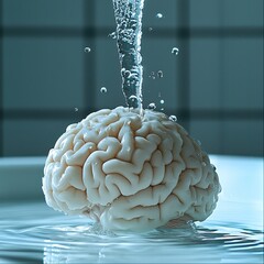 Fototapete - A brain being watered with a dropper.