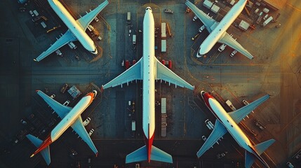 Poster - Airport terminal with parked airplanes. top down view.