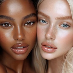 Light skin Black model and white model with lip gloss and clear lip filler.