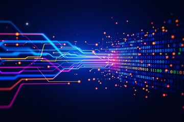 Aufkleber - Abstract digital circuit lines and binary code on a glowing blue background concept.