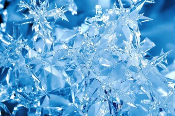 Poster - Abstract icy crystal formations in blue hues with a blurred background.