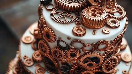 Wall Mural - A steampunkstyle cake with edible gears and copper details