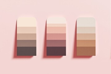 Poster - Color palette cards on a pastel pink background, showcasing gradient shades of beige, peach, and brown tones.