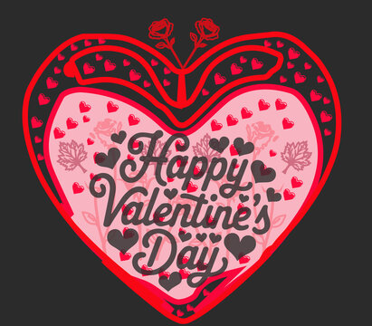 Valentines Day lettering card with hand drawn hearts. Vector
