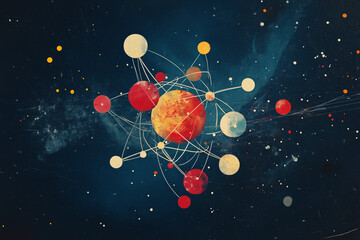 Aufkleber - colorful painting of a galaxy with a large red planet in the center. The painting is abstract and has a dreamy, otherworldly feel to it