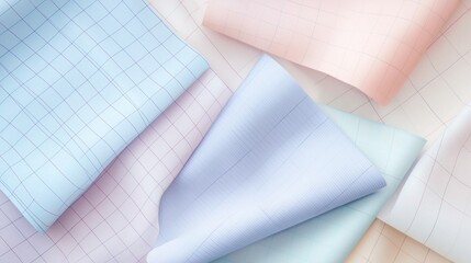 Aufkleber - A beautiful arrangement showcases textured fabric featuring delicate grid patterns in soft pastel hues, inviting creativity and a sense of tranquility in design