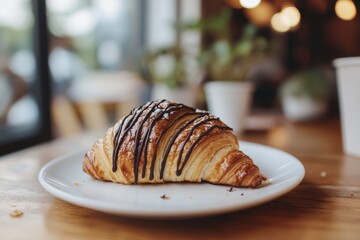 Hot croissant with chocolate