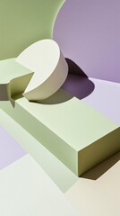 Poster - Layered geometric shapes in vibrant olive create a captivating composition. Soft pastel backgrounds enhance the harmony of forms, inviting curiosity and artistic reflection