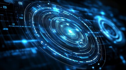 Poster - Abstract Digital Technology Background Futuristic HUD Interface with Glowing Circular Elements