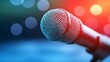 © A4719 - Close up of a Microphone on Stage with Bokeh Lights Music Performance Equipment