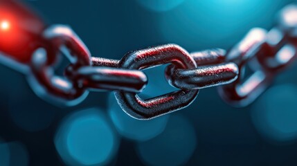 metallic chain link is prominently displayed, showcasing its robust structure. background features b