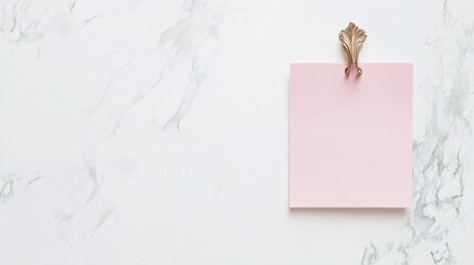 Leinwandbilder - A blank paper note in pastel pink pinned with a decorative push pin, isolated on a white background