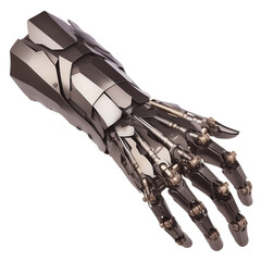 Poster - futuristic robotic hand with chrome plated surface, showcasing intricate mechanical details and advanced technology, isolated on transparency background