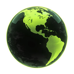 Poster - neon green globe with glowing continents isolated on transparency background, showcasing North and South America. vibrant colors create futuristic and eye catching effect