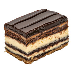 Aufkleber - delicious slice of opera cake with layers of almond sponge, coffee buttercream, and chocolate ganache, isolated on transparency background