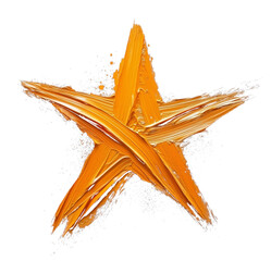 Poster - vibrant orange star with lively brushstrokes on transparency background, creating dynamic and energetic visual effect. textured paint adds depth and movement to composition