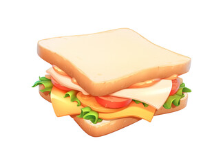 Poster - delicious cartoon sandwich with layers of cheese, lettuce, tomato, and meat between two slices of bread, isolated on transparency background