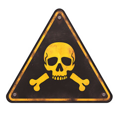 Poster - black warning sign with neon glow features skull and crossbones, isolated on transparency background, conveying sense of danger and caution