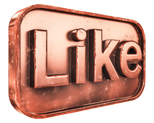 Poster - copper like icon with soft metallic finish, featuring word Like in bold letters, isolated on transparency background. design has slightly worn texture, giving it vintage feel