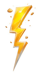 Poster - vibrant yellow lightning bolt with metallic sheen is surrounded by small fragments, creating dynamic and energetic visual
