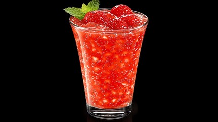 Wall Mural - Strawberry smoothie in a glass with mint on black