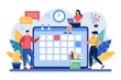 © Robiul - A flat design illustration a team working together around digital calendar working schedule planning concept