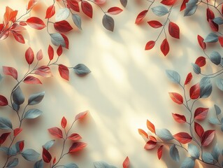 Poster - Delicate Leaves in Shades of Red and Gray Against a Light Background